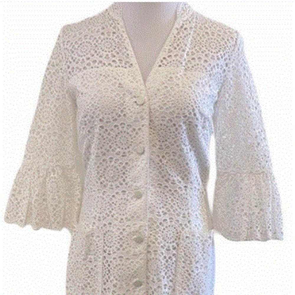 Sandro Miranda White Lace Button Up Dress